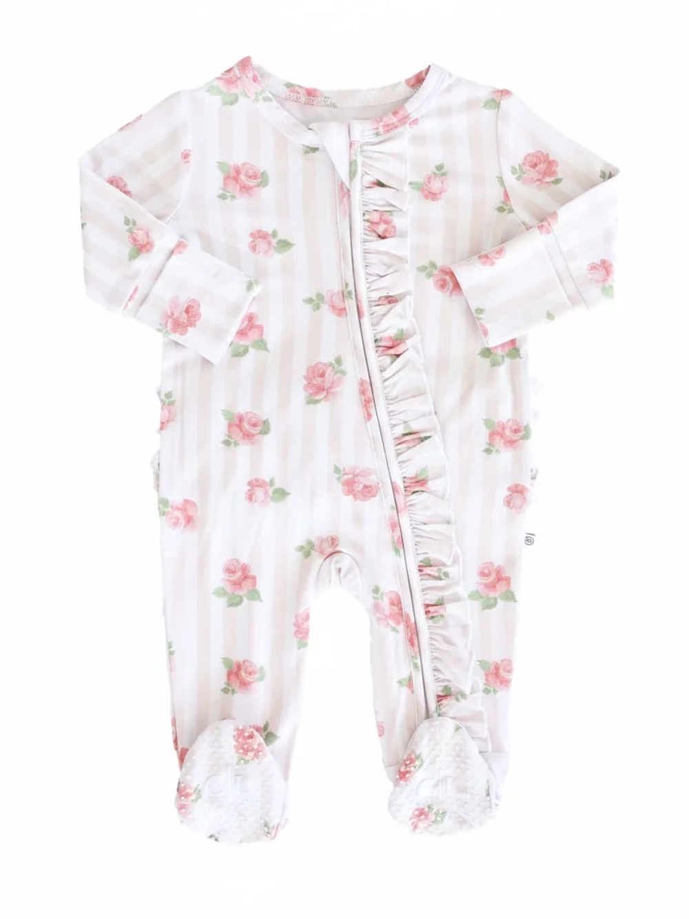 Caden Lane Rosy & Cozy Ruffle Zipper Footie Newborn